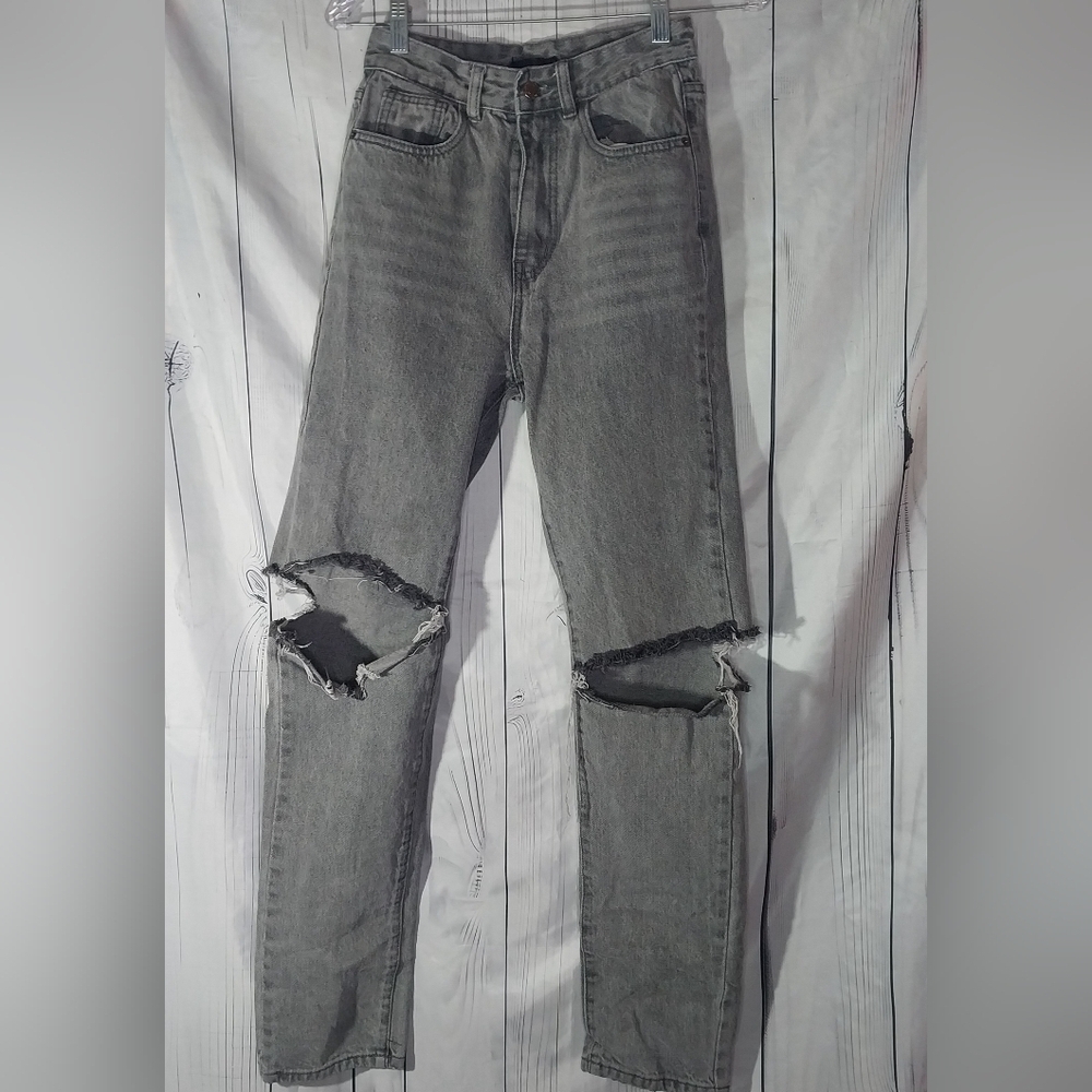 PrettyLittleThing Grey Slashed Grunge Edgy Y2K 90’s Casual Denim Jeans